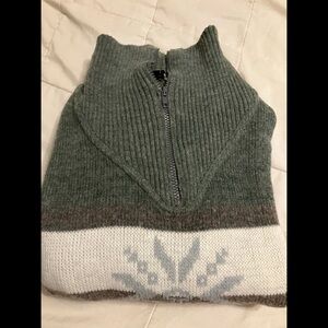 Vintage 90s Ski Lodge Sweater Zip Up | Retro Snowflake Knit Artwork Size Large